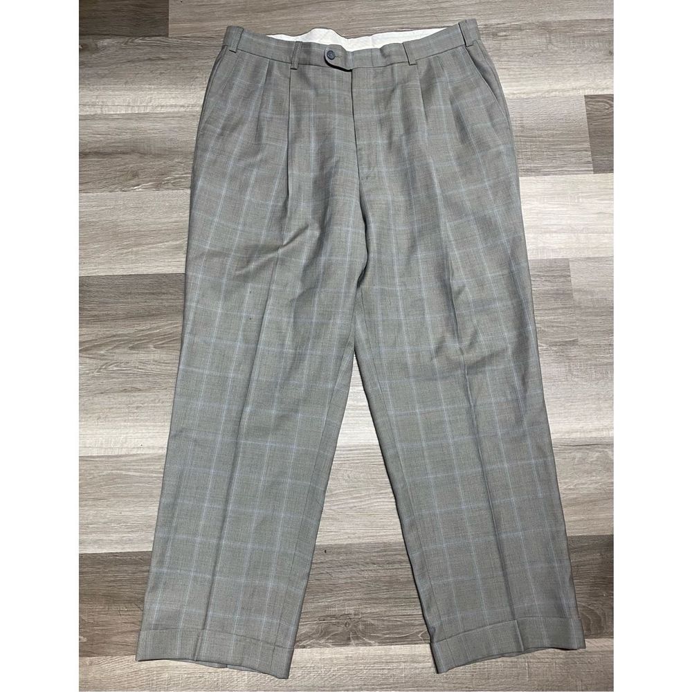 Lanificio Comero Gray Blue Plaid Italian Wool Linea Naturale Pants, Men's Sz 38